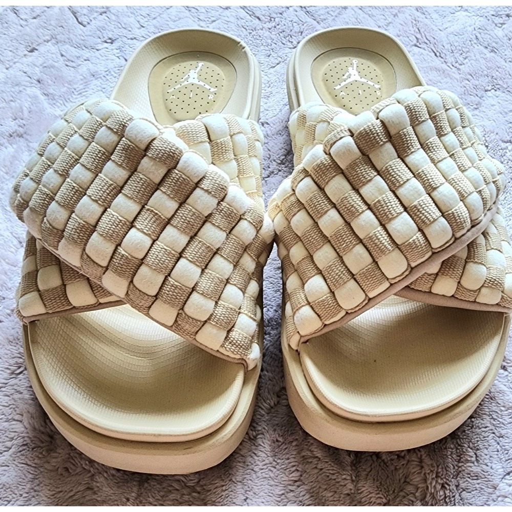 Nike Jordan Sophia Slides Golden Alabaster Beige Woven Platform Sandals Womens 8